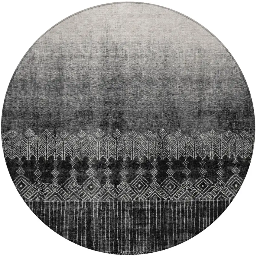 8' Black Ivory And Gray Round Ombre Washable Indoor Outdoor Area Rug Photo 6