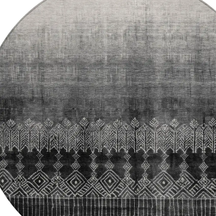 8' Black Ivory And Gray Round Ombre Washable Indoor Outdoor Area Rug Photo 5