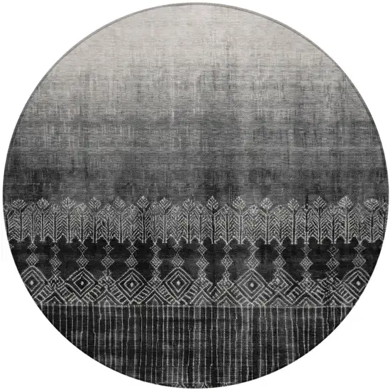 8' Black Ivory And Gray Round Ombre Washable Indoor Outdoor Area Rug Photo 2