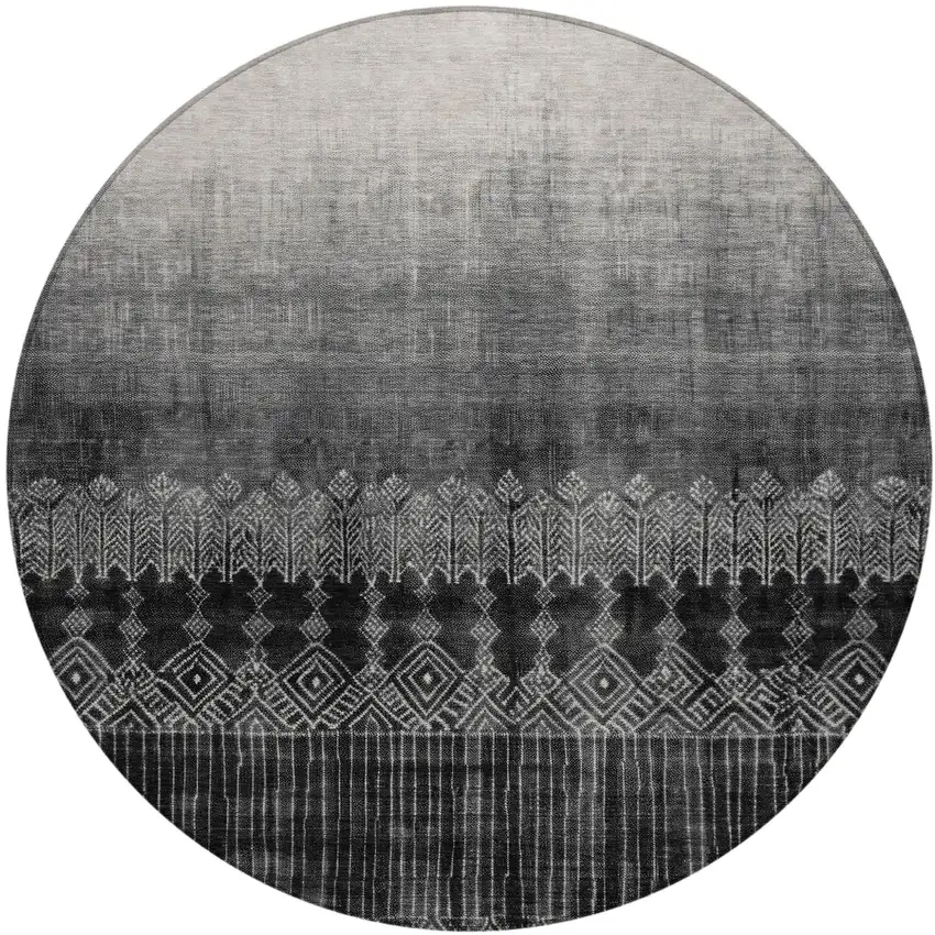 8' Black Ivory And Gray Round Ombre Washable Indoor Outdoor Area Rug Photo 2