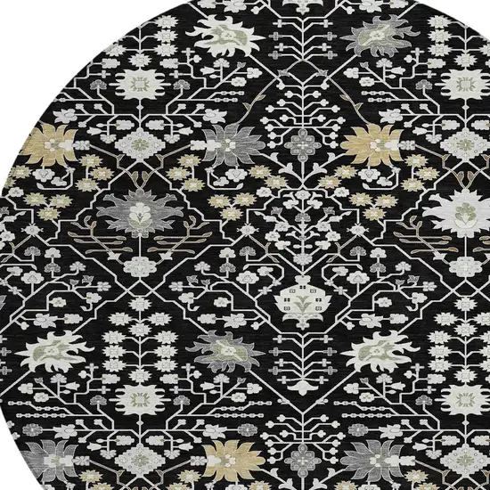 8' Black Ivory And Gray Round Oriental Washable Indoor Outdoor Area Rug Photo 4