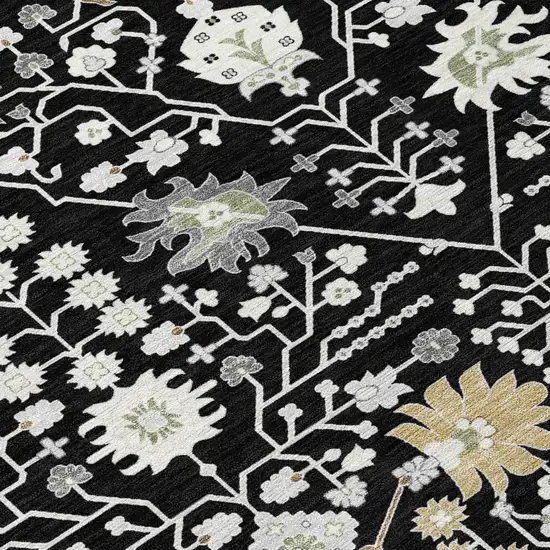 8' Black Ivory And Gray Round Oriental Washable Indoor Outdoor Area Rug Photo 8