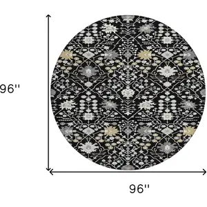 Photo of 8' Black Ivory And Gray Round Oriental Washable Indoor Outdoor Area Rug