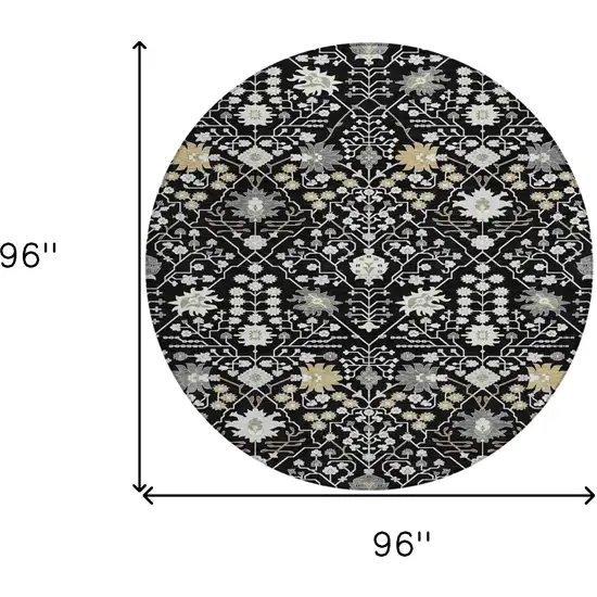 8' Black Ivory And Gray Round Oriental Washable Indoor Outdoor Area Rug Photo 3
