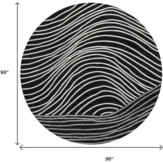 8' Black Ivory And Gray Round Striped Washable Indoor Outdoor Area Rug Photo 3