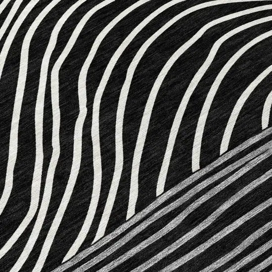 8' Black Ivory And Gray Round Striped Washable Indoor Outdoor Area Rug Photo 9