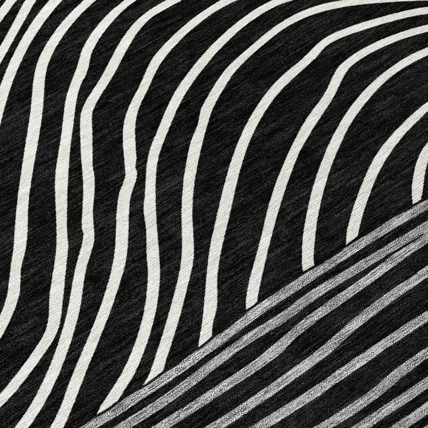 8' Black Ivory And Gray Round Striped Washable Indoor Outdoor Area Rug Photo 9