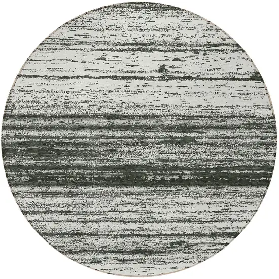8' Black Ivory And Gray Round Striped Washable Indoor Outdoor Area Rug Photo 5