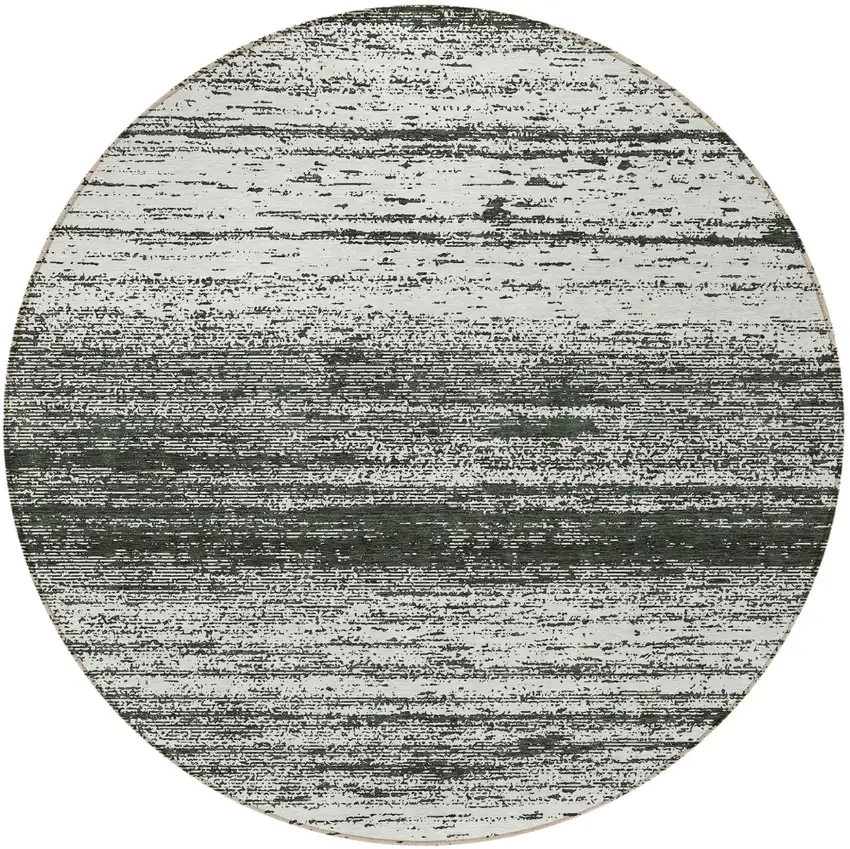 8' Black Ivory And Gray Round Striped Washable Indoor Outdoor Area Rug Photo 5