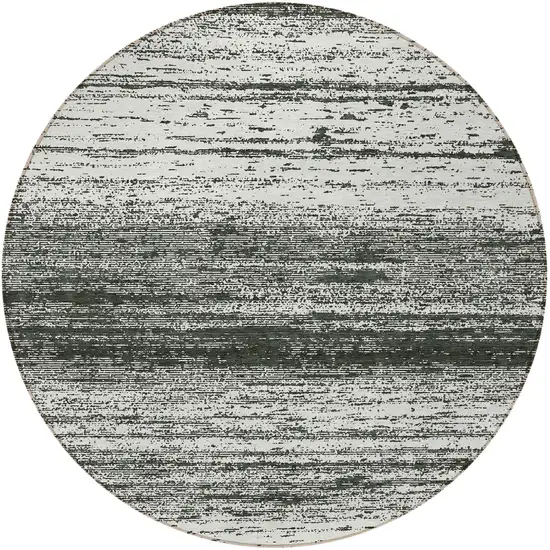 8' Black Ivory And Gray Round Striped Washable Indoor Outdoor Area Rug Photo 5