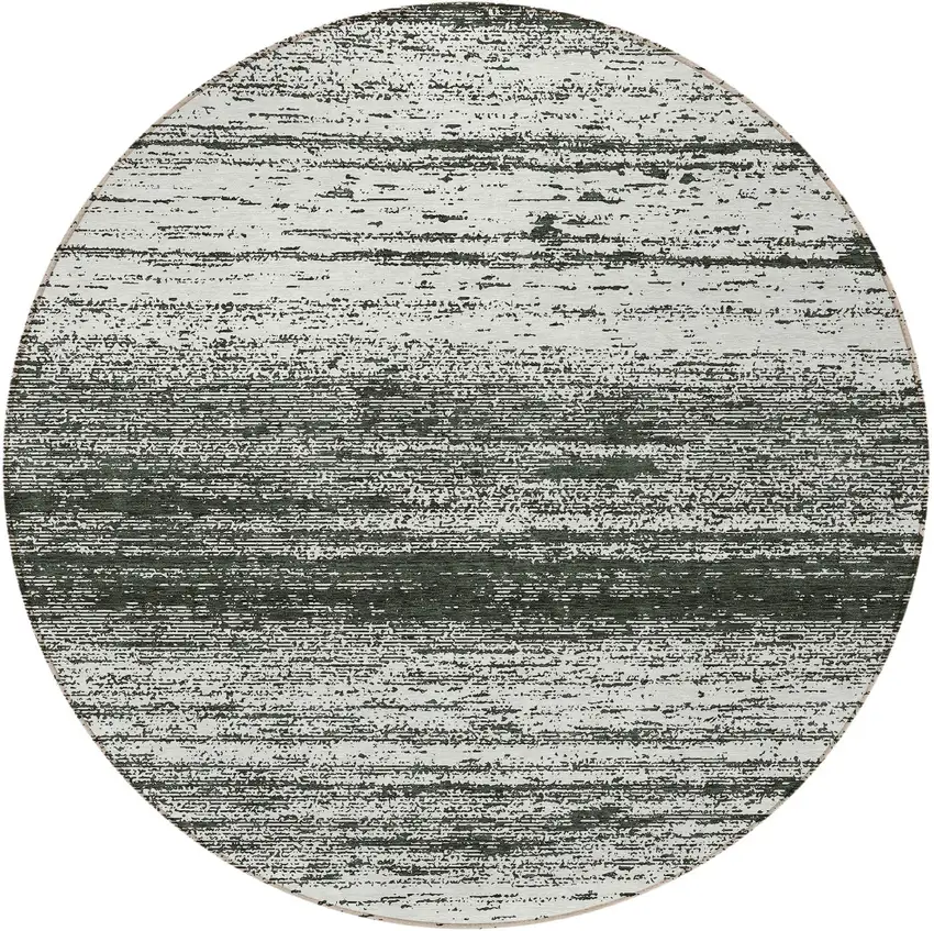 8' Black Ivory And Gray Round Striped Washable Indoor Outdoor Area Rug Photo 5