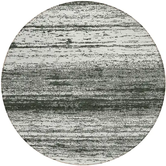 8' Black Ivory And Gray Round Striped Washable Indoor Outdoor Area Rug Photo 2