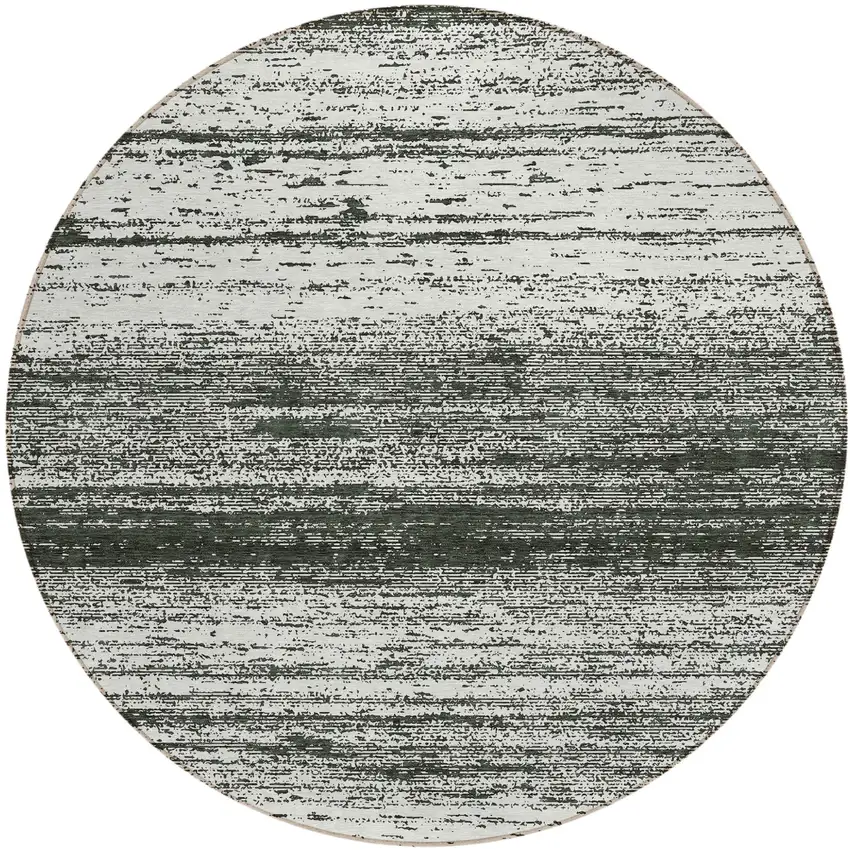 8' Black Ivory And Gray Round Striped Washable Indoor Outdoor Area Rug Photo 2