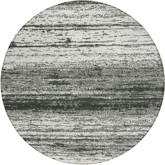 8' Black Ivory And Gray Round Striped Washable Indoor Outdoor Area Rug Photo 2