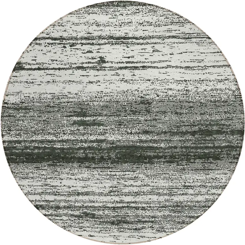 8' Black Ivory And Gray Round Striped Washable Indoor Outdoor Area Rug Photo 2