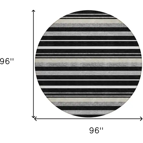 8' Black Ivory And Gray Round Striped Washable Indoor Outdoor Area Rug Photo 3