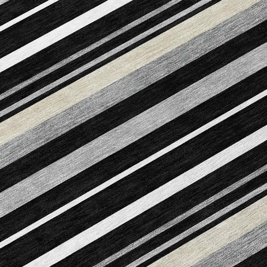8' Black Ivory And Gray Round Striped Washable Indoor Outdoor Area Rug Photo 7