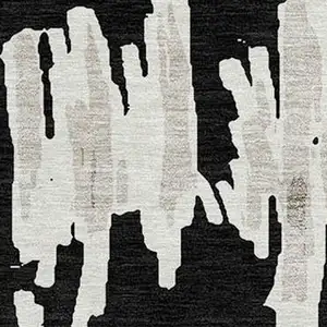 Photo of 8' Black Ivory And Gray Round Striped Washable Indoor Outdoor Area Rug
