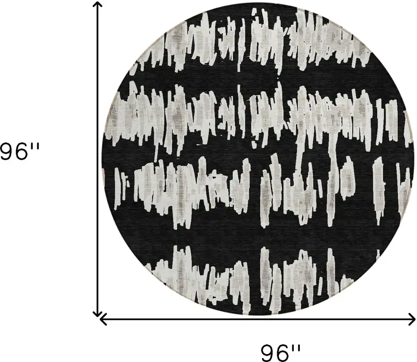 8' Black Ivory And Gray Round Striped Washable Indoor Outdoor Area Rug Photo 3