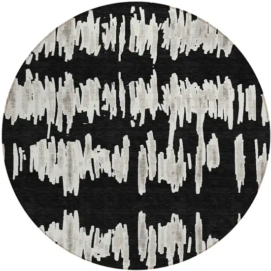 8' Black Ivory And Gray Round Striped Washable Indoor Outdoor Area Rug Photo 2