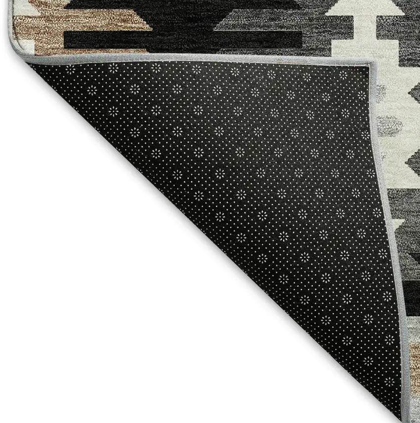 8' Black Ivory And Gray Southwestern Washable Round Rug With UV Protection Photo 5