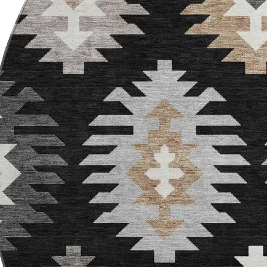 8' Black Ivory And Gray Southwestern Washable Round Rug With UV Protection Photo 2