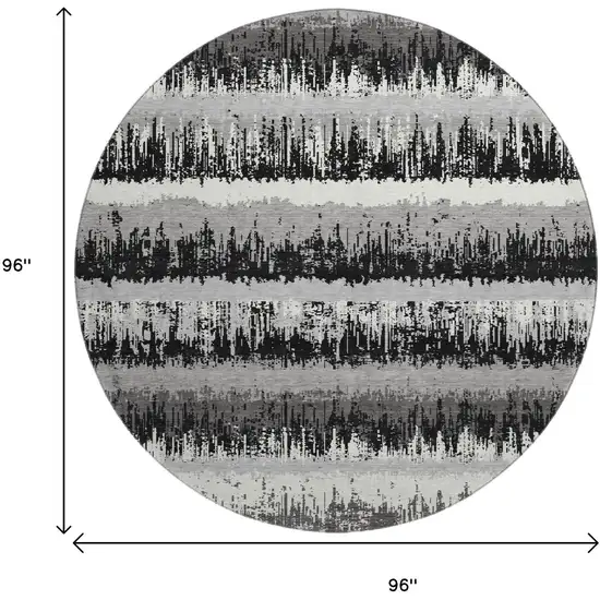 8' Black Ivory And Gray Striped Washable Round Rug With UV Protection Photo 9