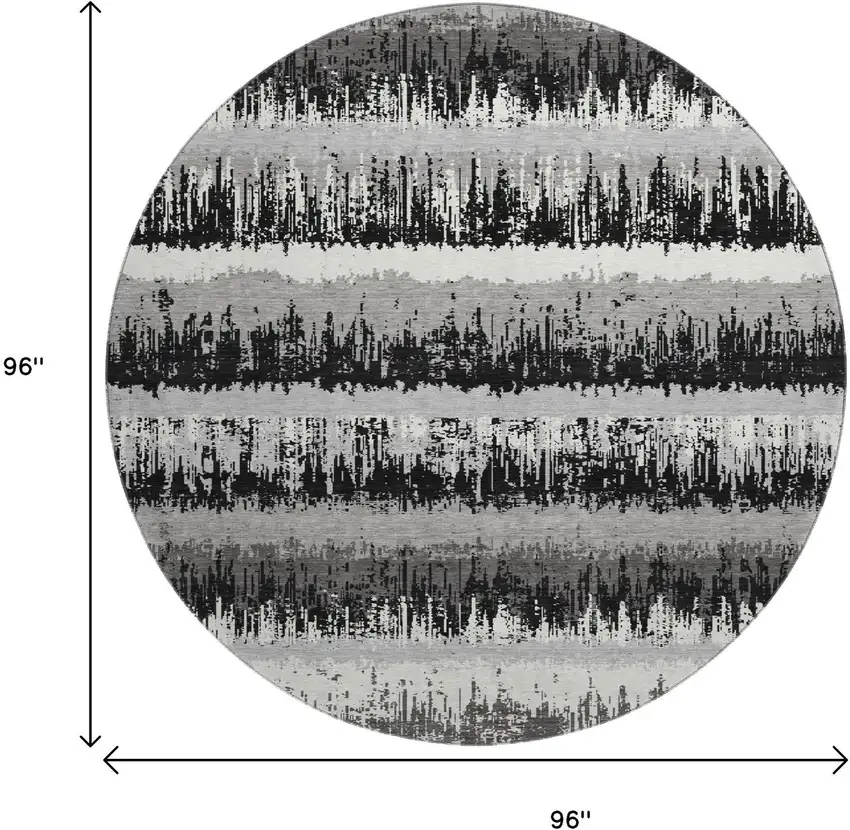 8' Black Ivory And Gray Striped Washable Round Rug With UV Protection Photo 9