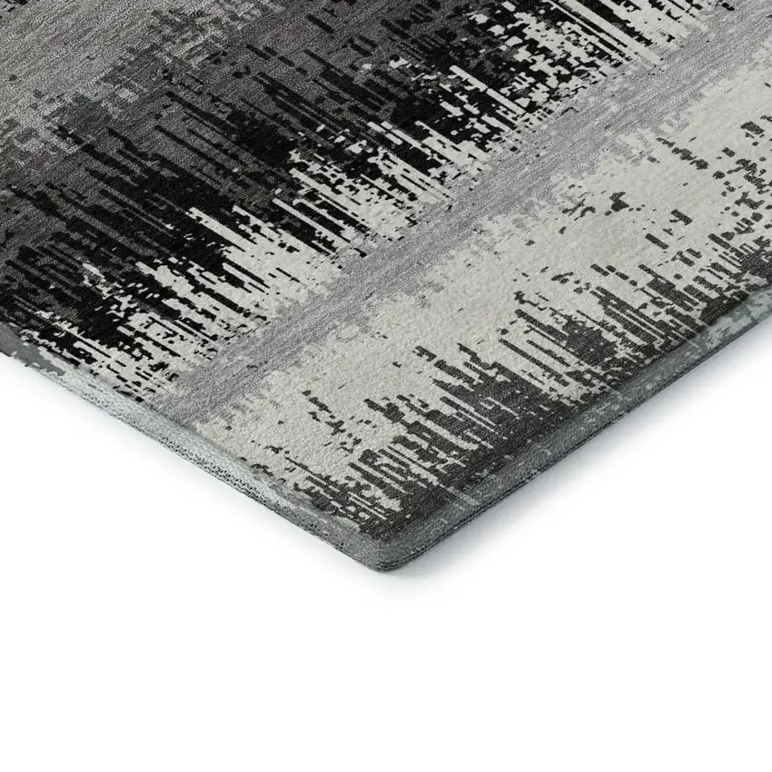 8' Black Ivory And Gray Striped Washable Round Rug With UV Protection Photo 6