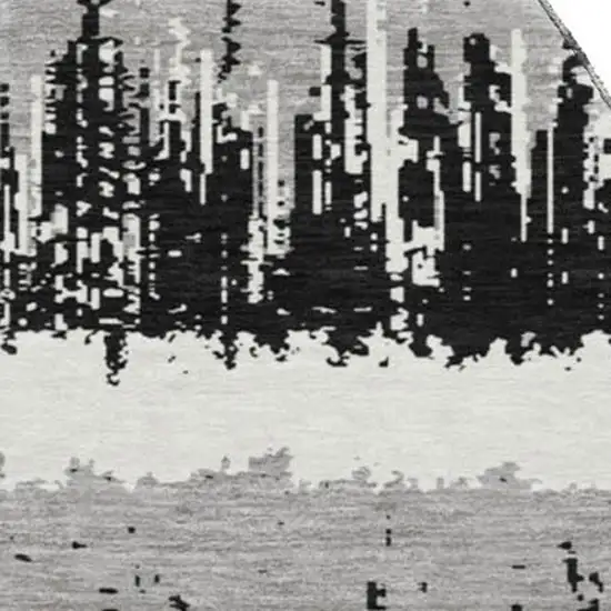 8' Black Ivory And Gray Striped Washable Round Rug With UV Protection Photo 3