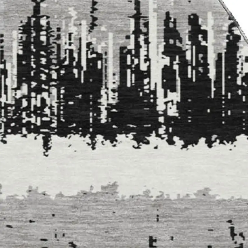 8' Black Ivory And Gray Striped Washable Round Rug With UV Protection Photo 3