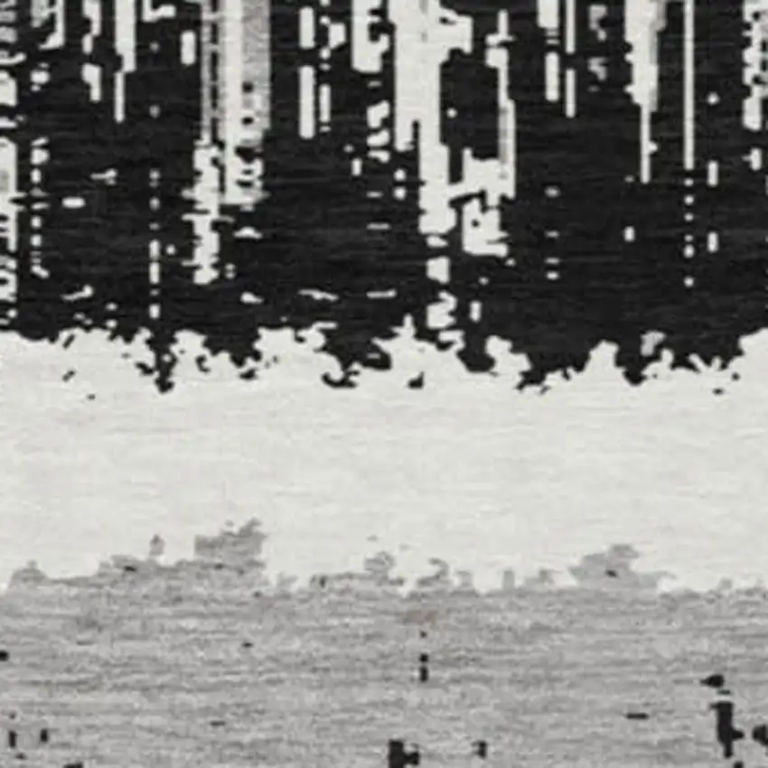 8' Black Ivory And Gray Striped Washable Round Rug With UV Protection Photo 2