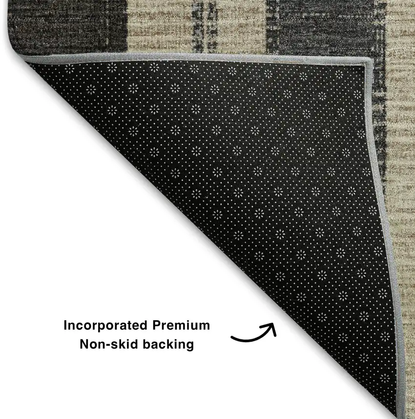 8' Black Ivory And Gray Striped Washable Round Rug With UV Protection Photo 6