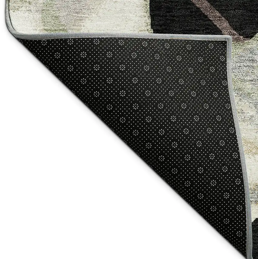 8' Black Ivory And Green Round Botanical Leaves Washable Indoor Outdoor Area Rug Photo 7