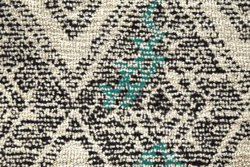 8' Black Ivory And Green Round Wool Geometric Tufted Handmade Distressed Area Rug Photo 6