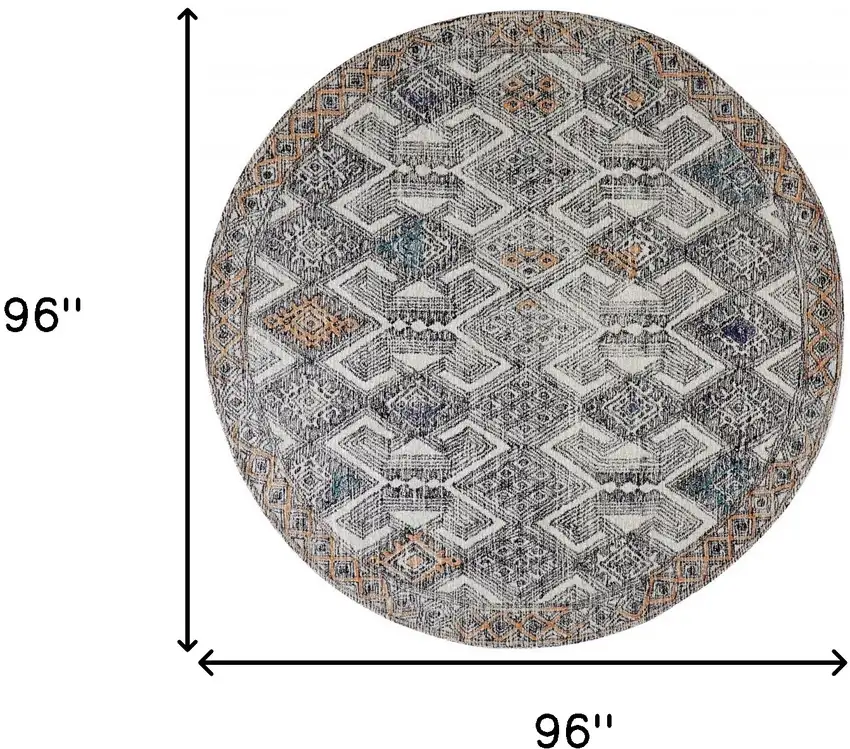 8' Black Ivory And Green Round Wool Geometric Tufted Handmade Distressed Area Rug Photo 7