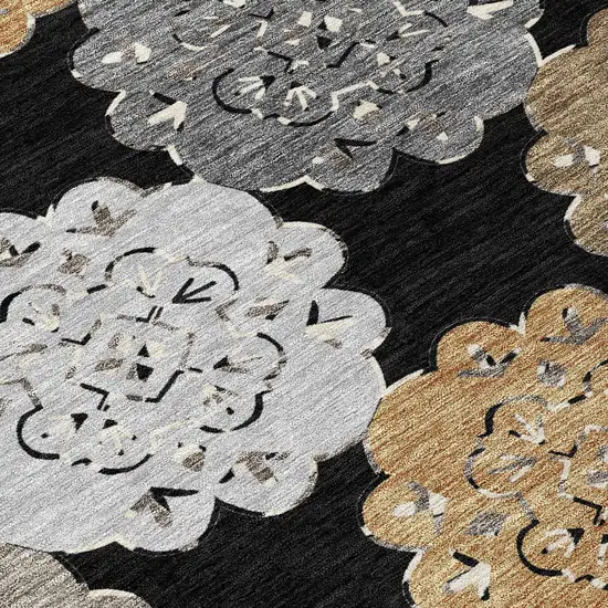 8' Black Ivory And Khaki Round Quatrefoil Washable Indoor Outdoor Area Rug Photo 8