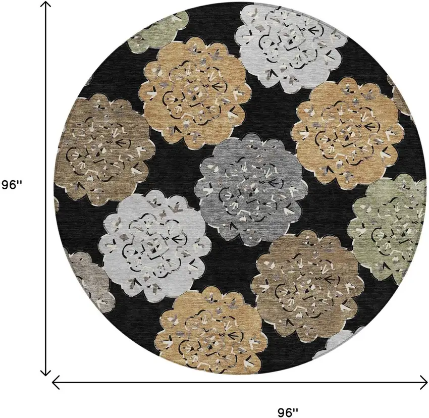 8' Black Ivory And Khaki Round Quatrefoil Washable Indoor Outdoor Area Rug Photo 3