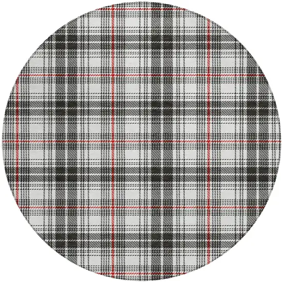 8' Black Ivory And Red Round Plaid Washable Indoor Outdoor Area Rug Photo 2