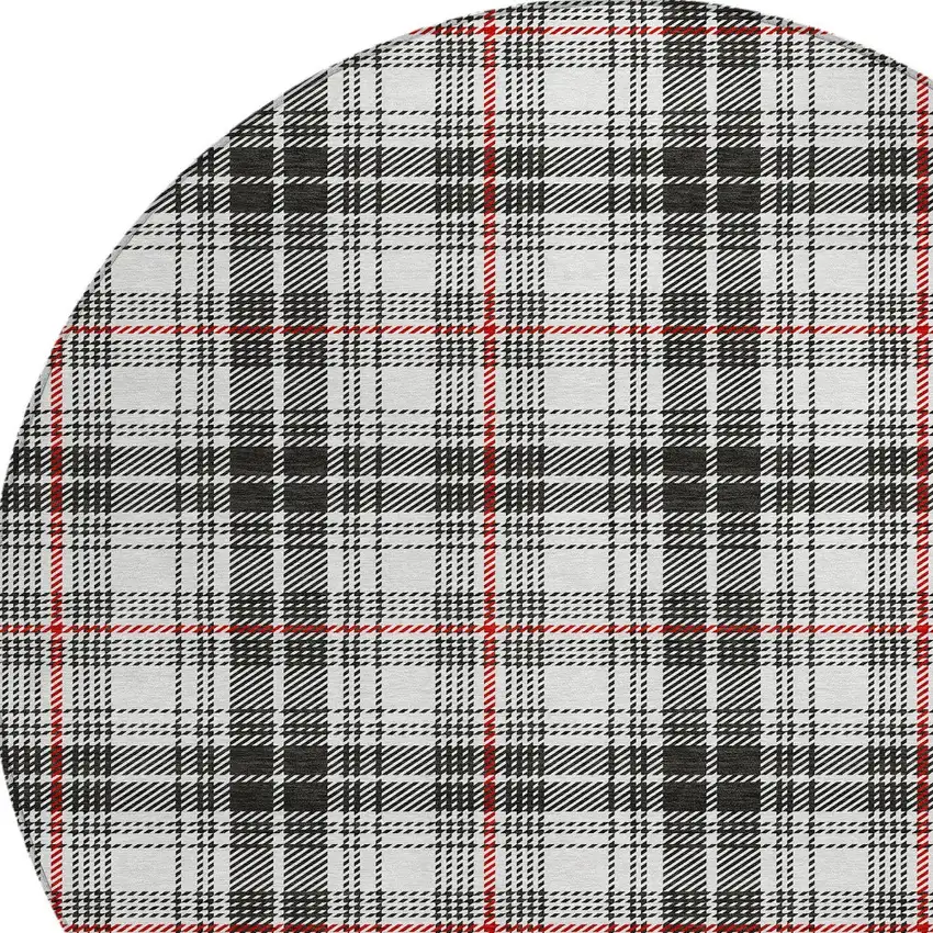 8' Black Ivory And Red Round Plaid Washable Indoor Outdoor Area Rug Photo 4
