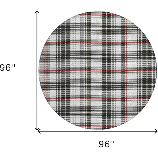 8' Black Ivory And Red Round Plaid Washable Indoor Outdoor Area Rug Photo 3