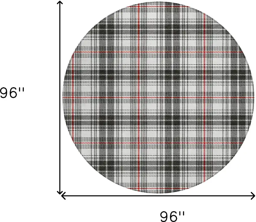 8' Black Ivory And Red Round Plaid Washable Indoor Outdoor Area Rug Photo 3