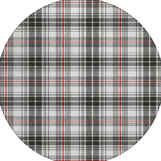 8' Black Ivory And Red Round Plaid Washable Indoor Outdoor Area Rug Photo 5