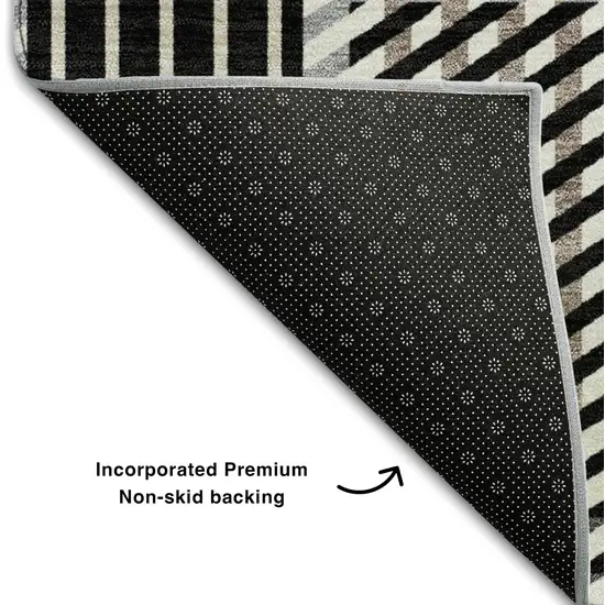 8' Black Ivory And Taupe Plaid Washable Round Rug With UV Protection Photo 5