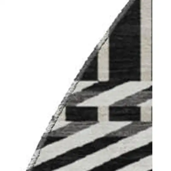 8' Black Ivory And Taupe Plaid Washable Round Rug With UV Protection Photo 2