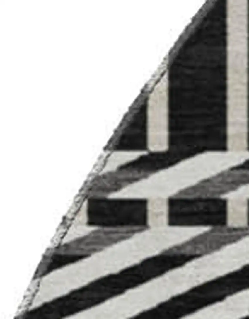 8' Black Ivory And Taupe Plaid Washable Round Rug With UV Protection Photo 2