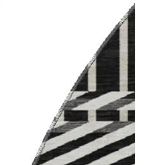 8' Black Ivory And Taupe Plaid Washable Round Rug With UV Protection Photo 3