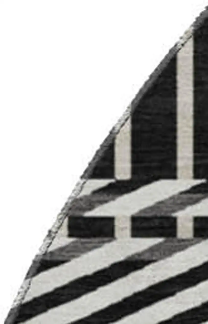 8' Black Ivory And Taupe Plaid Washable Round Rug With UV Protection Photo 3