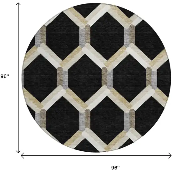 8' Black Ivory And Wheat Round Geometric Washable Indoor Outdoor Area Rug Photo 3