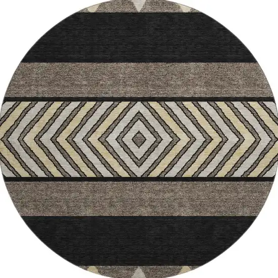 8' Black Ivory And Wheat Southwestern Washable Round Rug With UV Protection Photo 2